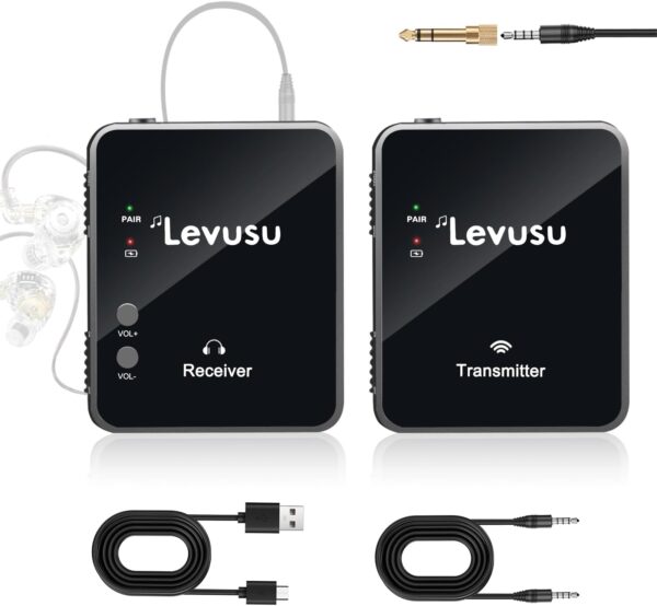 LEKATO MS-1 Wireless in Ear Monitor System, 2.4G Stereo in-Ear Monitoring with Wireless Transmitter Receiver Clip On, One to More, Auto-Pairing, Wireless IEM for Studio, Band Rehearsal,Small Gig